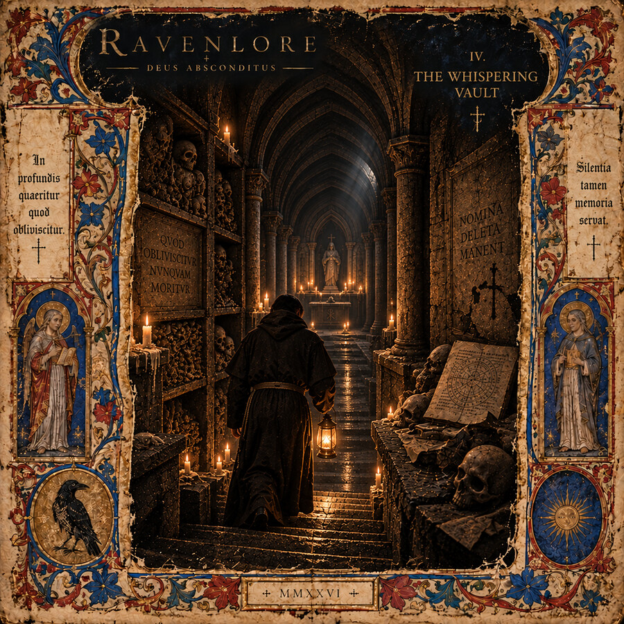 Illuminated manuscript artwork for The Whispering Vault