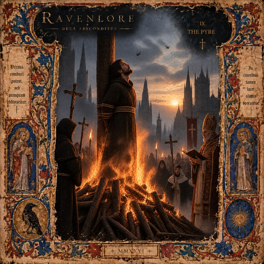 Illuminated manuscript artwork for The Pyre